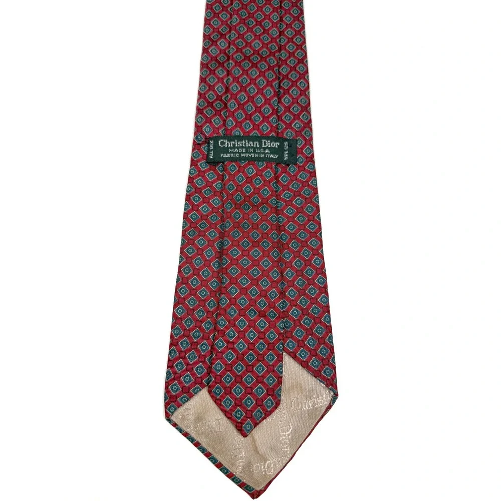 Christian Dior‎ Men's Red Geometric Pattern Silk Necktie Business Casual